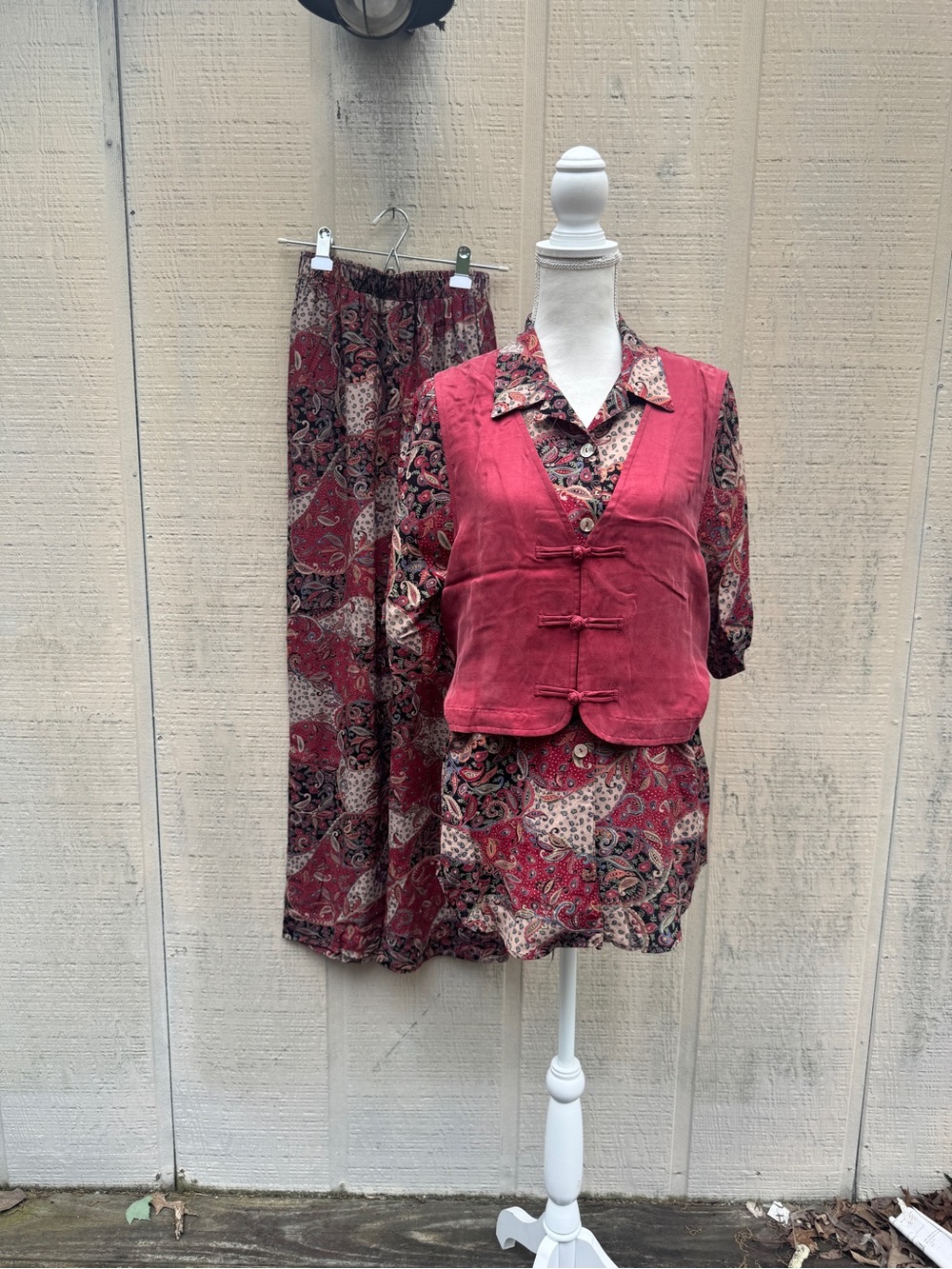 Karen Kane Y2K Shirt, Wider Leg Pant & Solid Vest Set